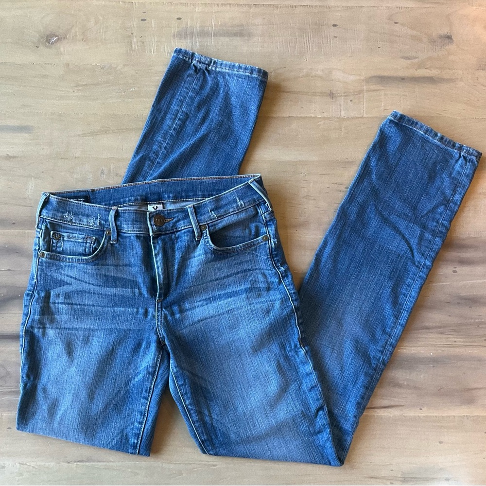 TRUE RELIGION CORA Mid Rise Straight Stretch Denim Jeans